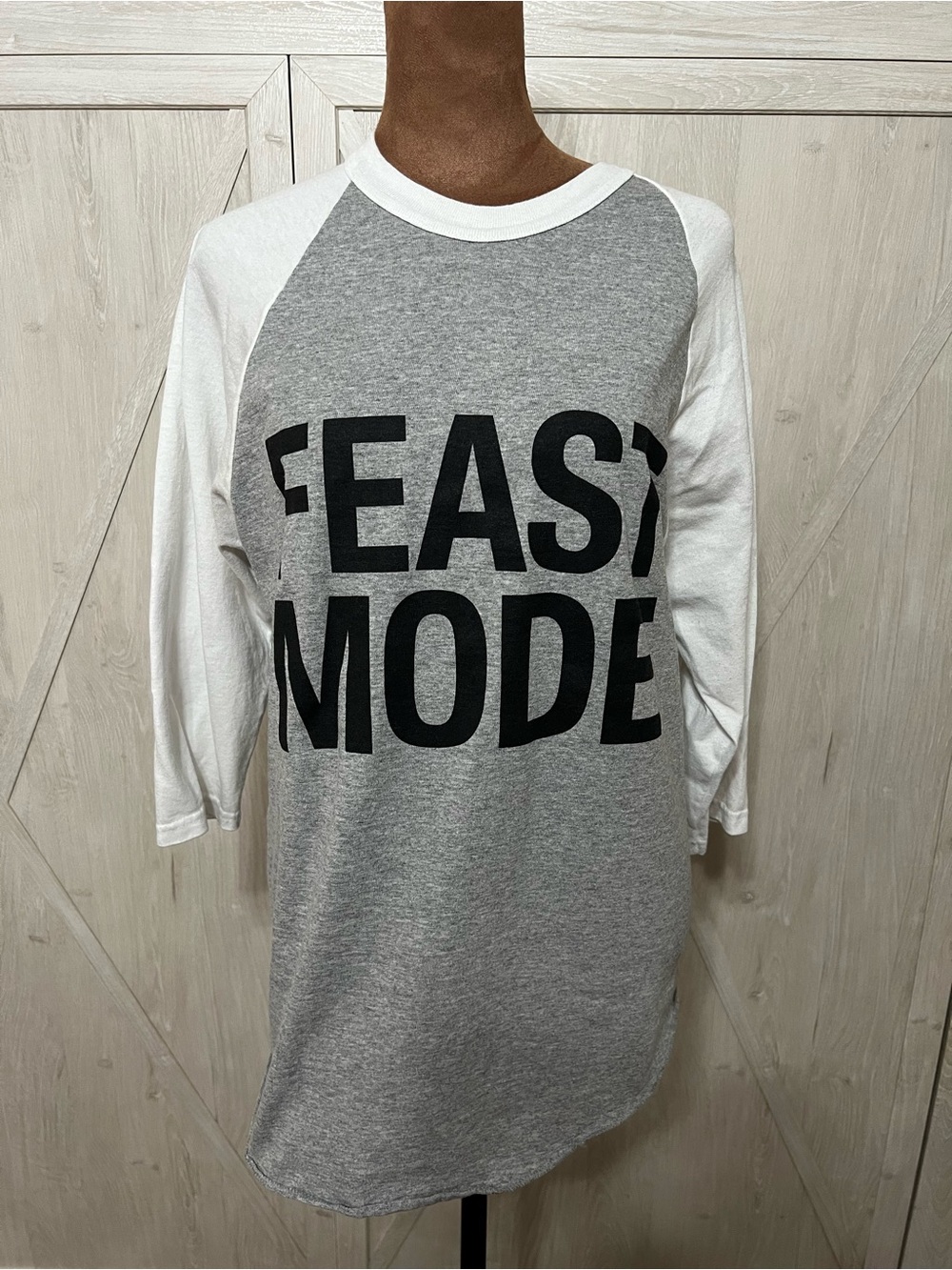 FEAST MODE Grey & White Raglan Baseball Tee 3/4 Sleeve Size M by soffe